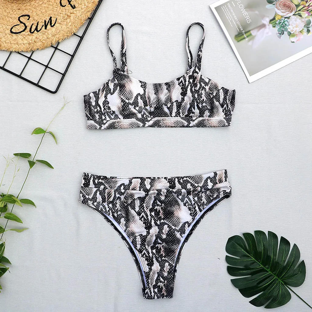 Женский сексуальный комплект бикини купальник с леопардовым бюстгальтером
