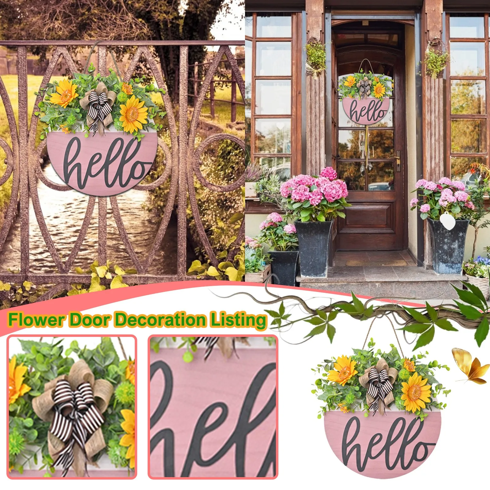 Деревянный знак Добро пожаловать венки цветок весна украшения двери домашний