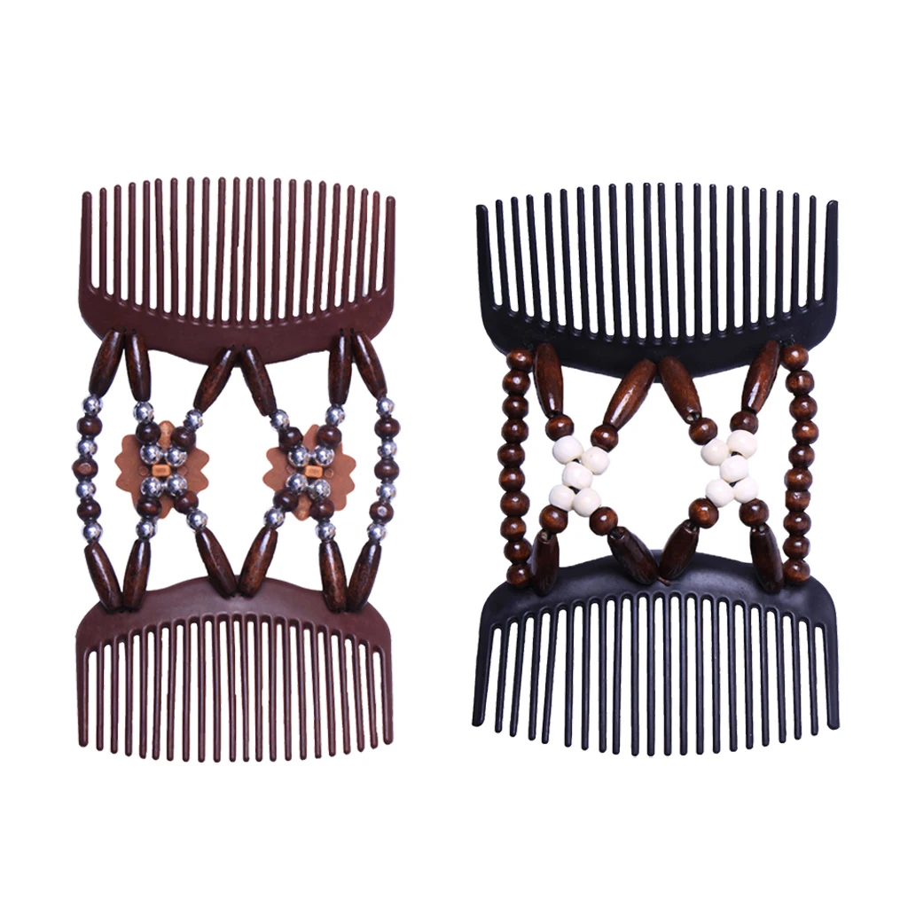 2 шт женский растягивающийся двойной гребень для волос клип деревянные бусины