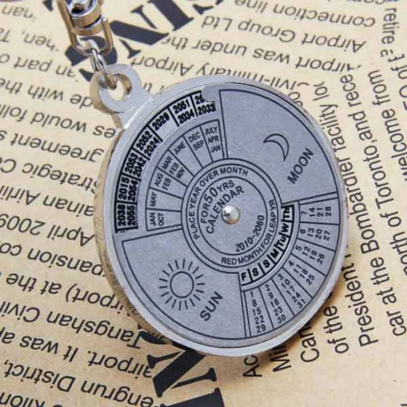 Брелок календарь мини 50 лет стальной сплав вечный солнце луна резьба брелок