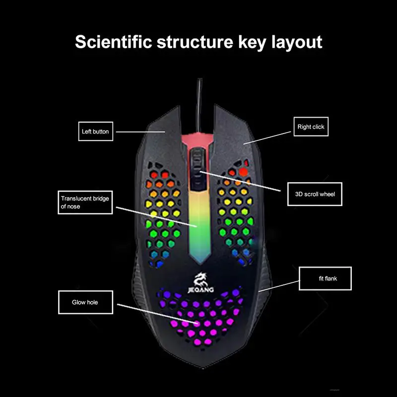 

The New JM-600 Luminous Mouse With Hole Wired USB Office HomeGaming Gaming Mouse
