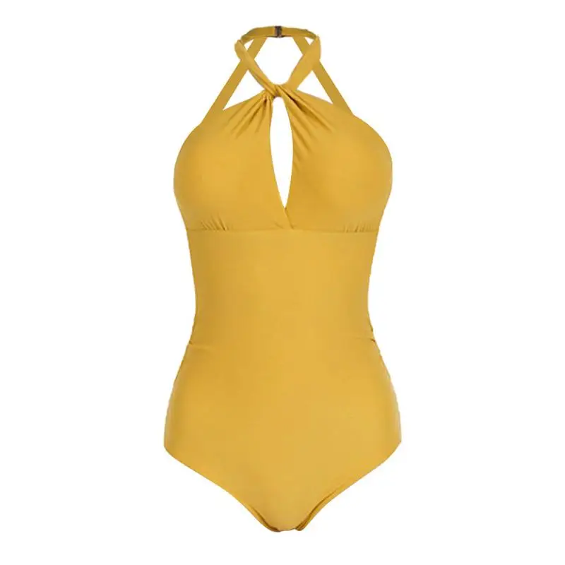 

Женский слитный купальник с глубоким вырезом на спине и высокой талией