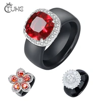 3pcsset fashion cubic zirconia jewelry with healthy smooth ceramic ring for women party wedding jewelry red crystal ring gifts