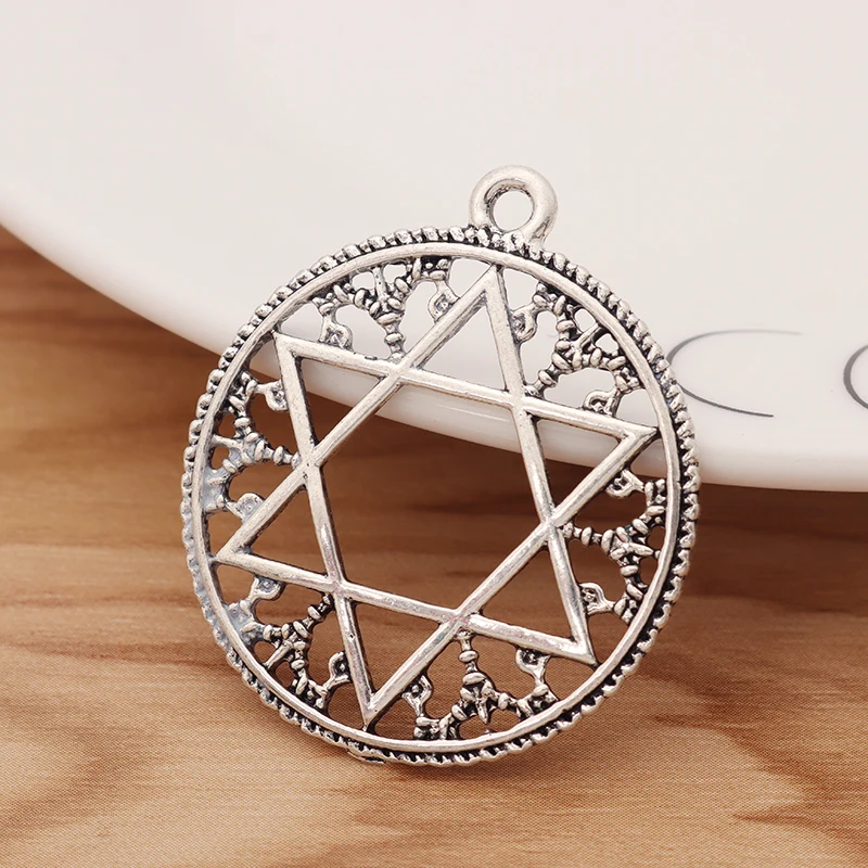 10 шт. тибетское Серебро Звезда Давида круглый кулон Подвески Кулоны из нержавеющей стали для украшения