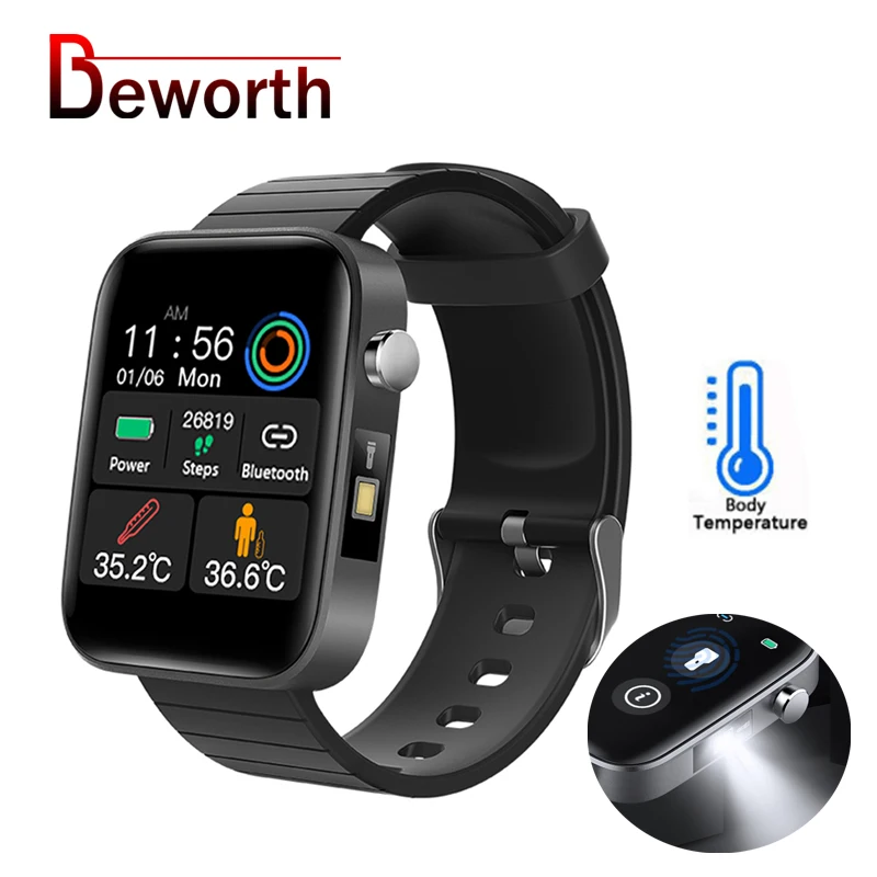 

T68 Smart Watch Real-time Body Temperature Measure Sport Fitness Watches Heart Rate Blood Pressure With Flashlight SmartWatch P8