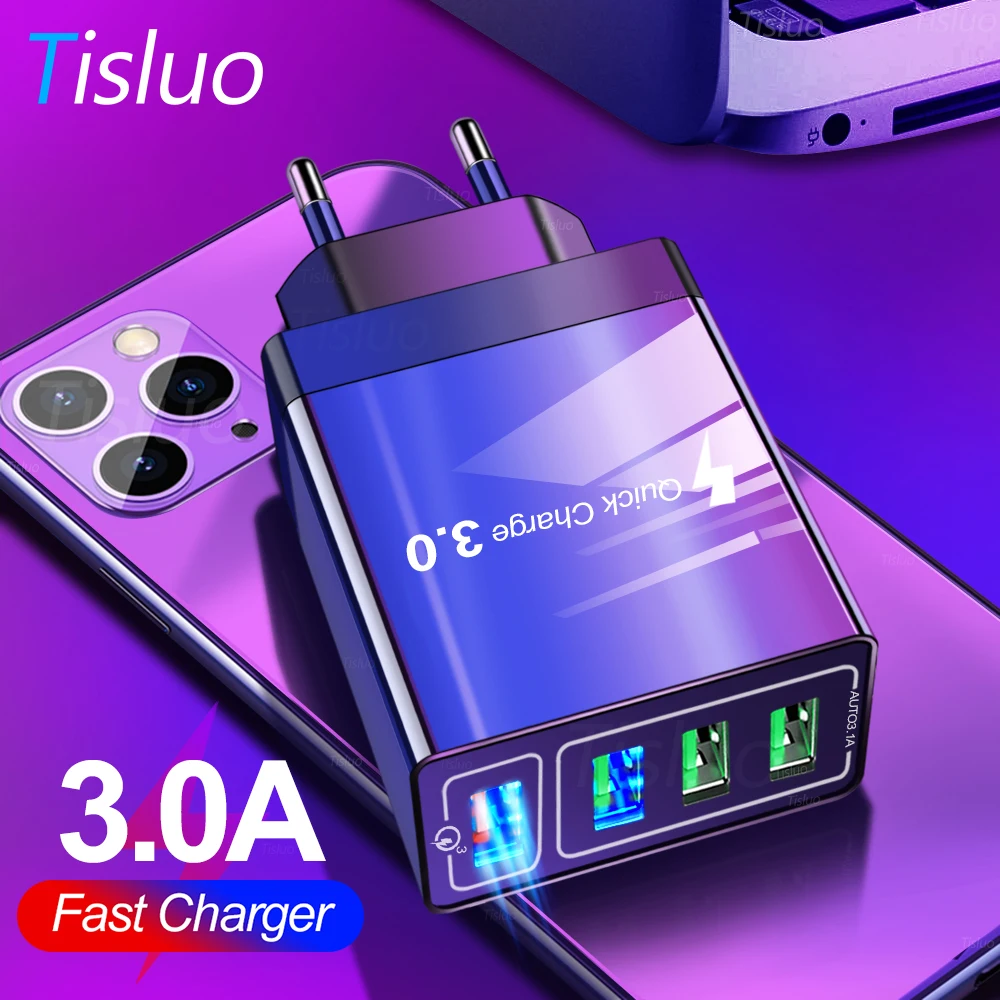 Зарядное устройство USB Quick Charge 3,0 для iPhone 11 7 samsung A50 s8 Xiaomi Huaiwei P20 QC 3,0 быстрое зарядное устройство 4 порта настенный Разъем EU US разъем-адаптер