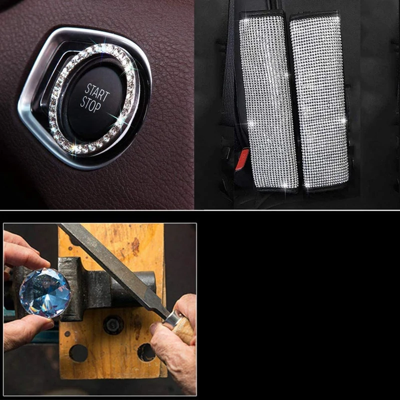 

Bling Car Accessories for Women,Universal Crystal Rhinestones Steering Wheel Cover Set, Bling Car Protector Decor for Girls, Bli