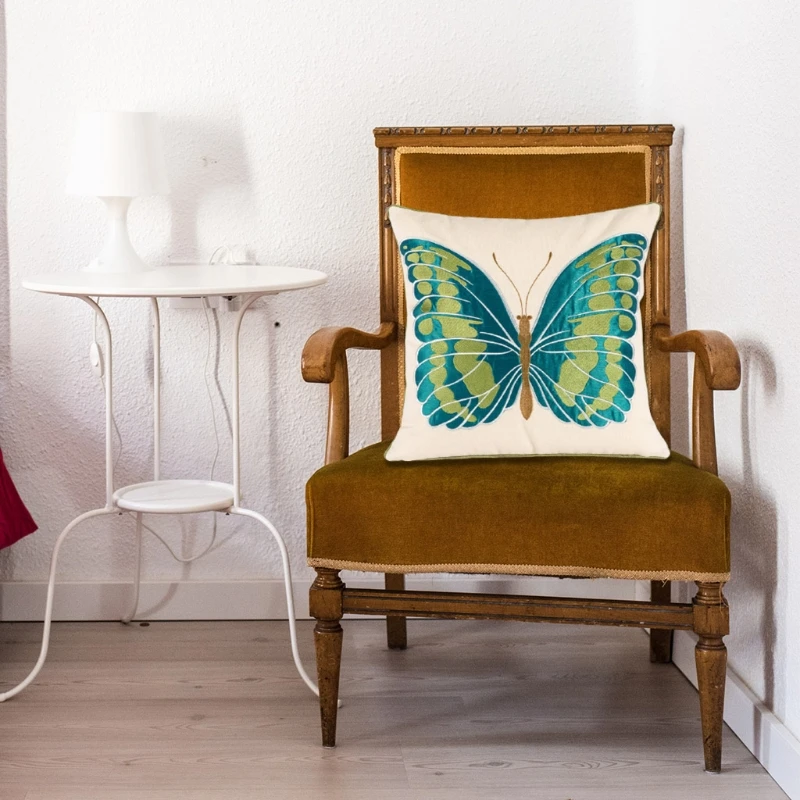 

203F нордическая Минималистичная хлопковая льняная накидка на подушку, винтажный красочный чехол с вышивкой в виде бабочки, декоративная ква...