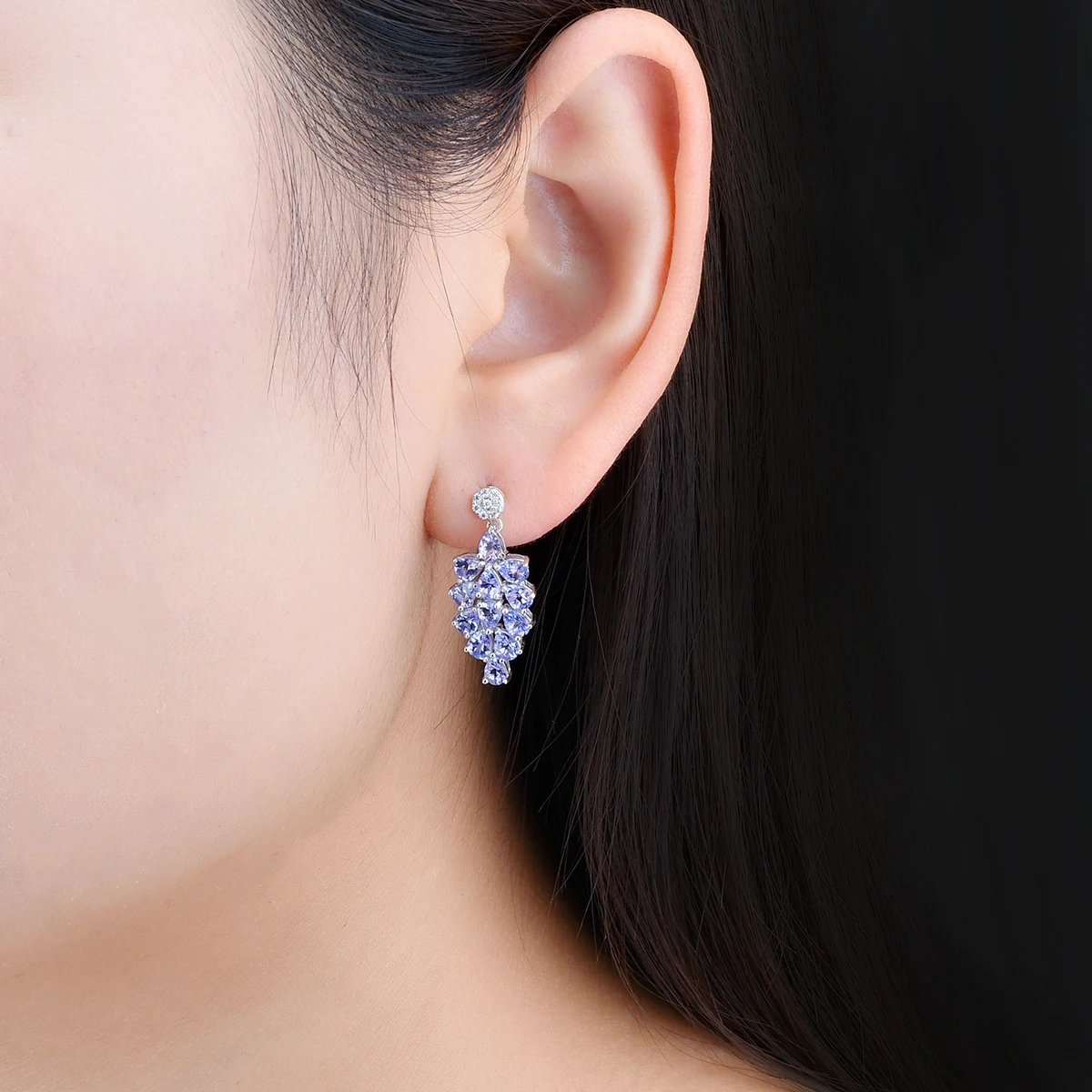 Серьги-подвески из серебра 3 12 пробы с натуральным танзанитом