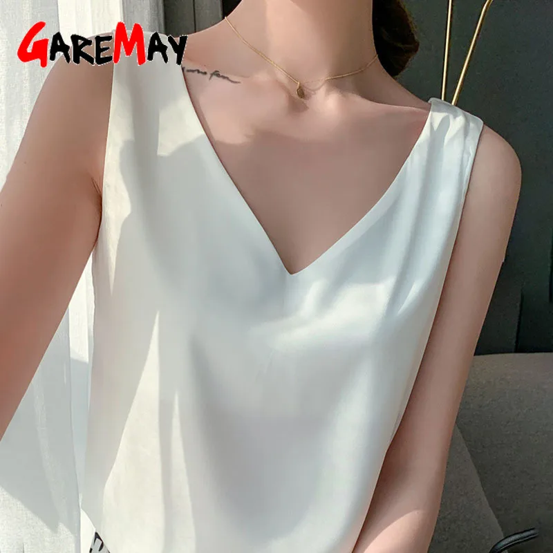 

Summer 2021 Beautiful Women's Blouses Elegant Basic Chiffon V-Neck Plus Size Satin Blouse Casual Silk White Blouses for Women