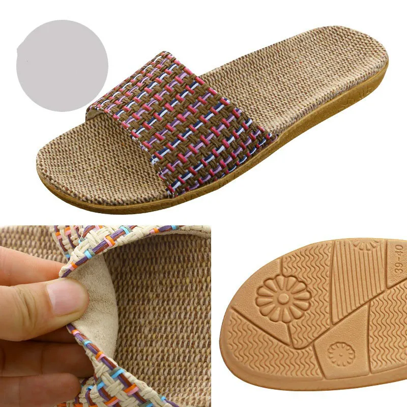 

Multi-style Linen Open-toed Sandals Couple Shoes Home Men and Women Summer Slippers Soft Hemp Indoor Home Slippers Non-slip EVA