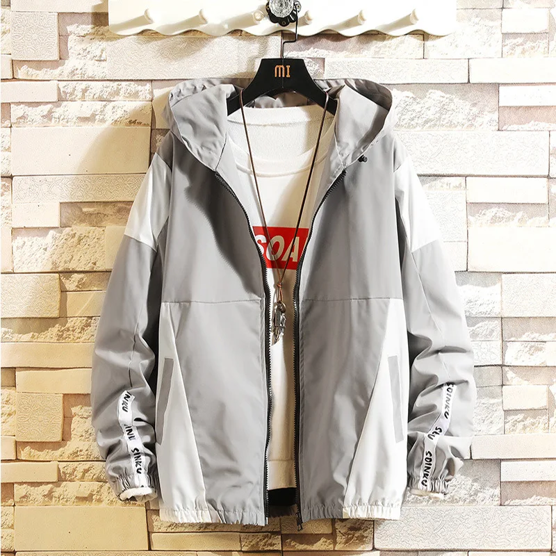 Мужская повседневная куртка с капюшоном синяя черная серая свободного покроя в