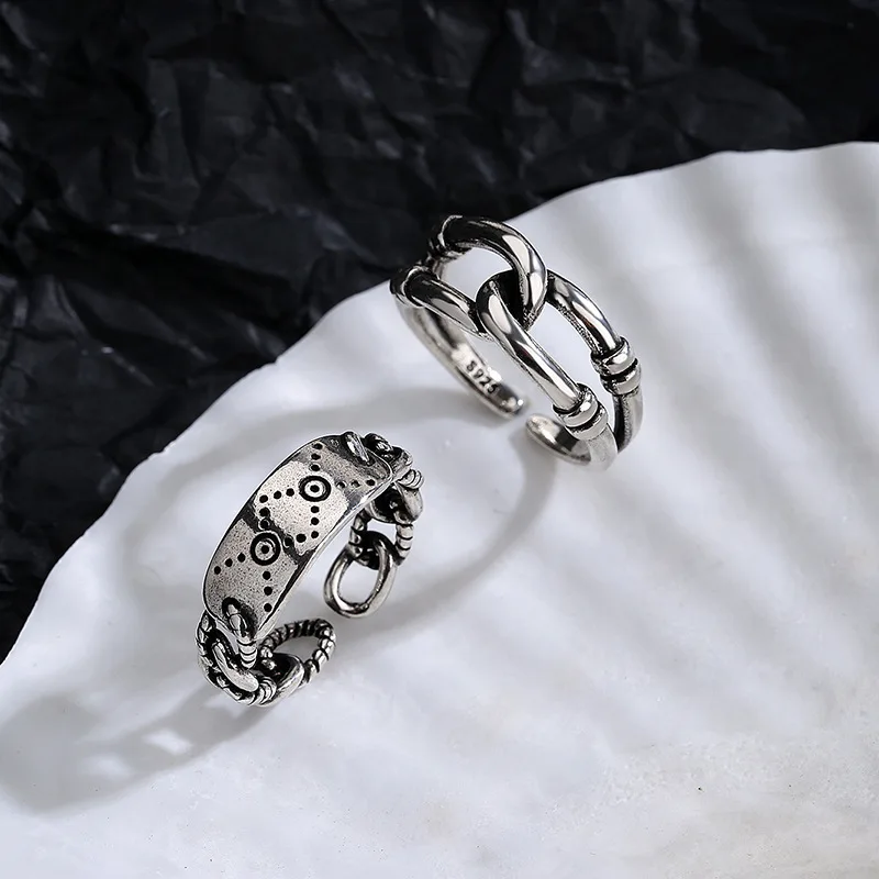 

Korean Version Opening Knot Cross Rings for Women Cool Trendy Cold Retro Chain Rings Jewellery Accessories Wholesale Anillos