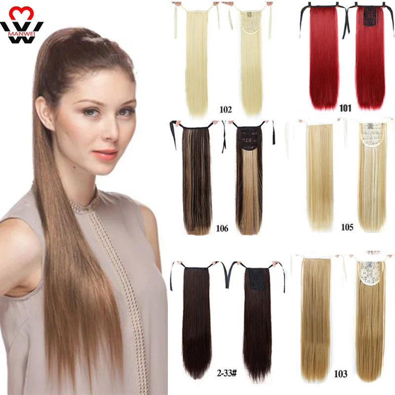 

MANWEI 22" Long Straight Clip In Tail False Hair Ponytail Hairpiece With Hairpins Heat Resistant Synthetic Natural Wave Pony T