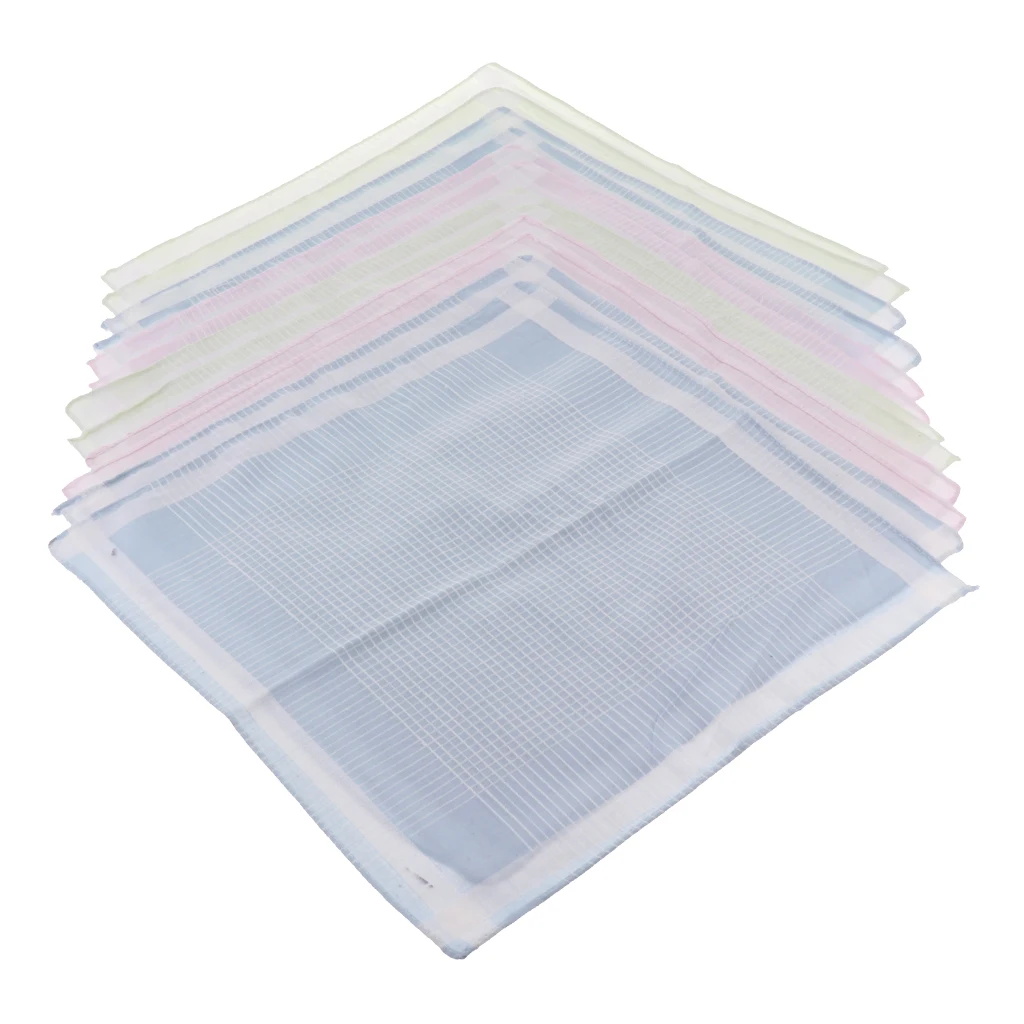 

Prettyia 12pcs 100% Cotton Handkerchief Men Women Square Plaid Hanky Hankies