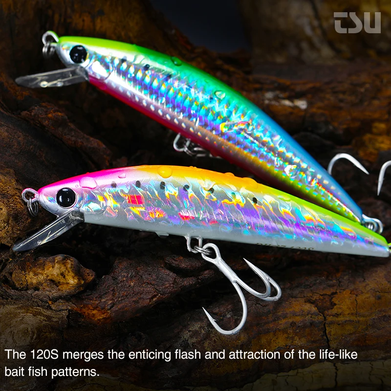 

TSURINOYA NEW DW37 Minnow Fishing Lure 12cm 40g Artificial Sinking Minnow Hard Baits Saltwater 8 Colors Swimbait Wobblers