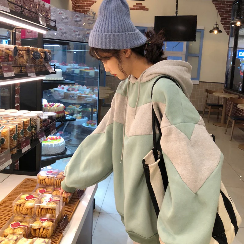 

Hoodies Women Autumn and Winter Thick Plus Velvet Hoodies Loose-Fit Korean-style Fashion Laziness-Style Womens Clothing