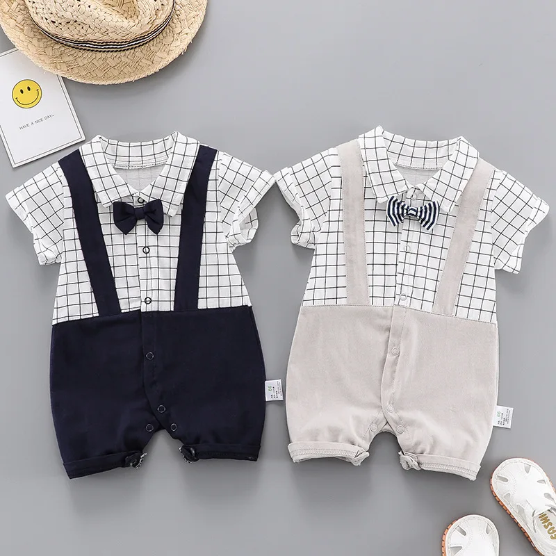 

Новый летний повседневный комбинезон для маленьких мальчиков, тонкие стильные мягкие комбинезоны из чистого хлопка с отложным воротником, костюм для малышей 6-12 месяцев