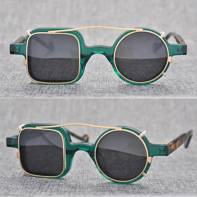 Polarized Clip on Sunglasses Men Vintage Steampunk Sun Glasses Women Retro Square Round Sunglass UV400 Clear Oculos De Sol