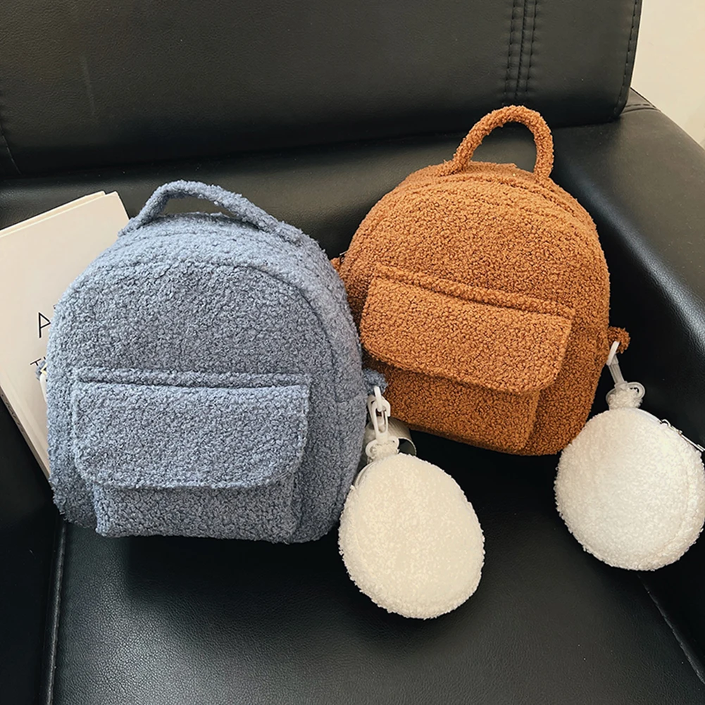

Women Soft Warm Plush Backpack New Fashion Trend Winter Knapsack Rucksack Mini Shoulder Bags Handbag Tote Wallet With Coin Purse