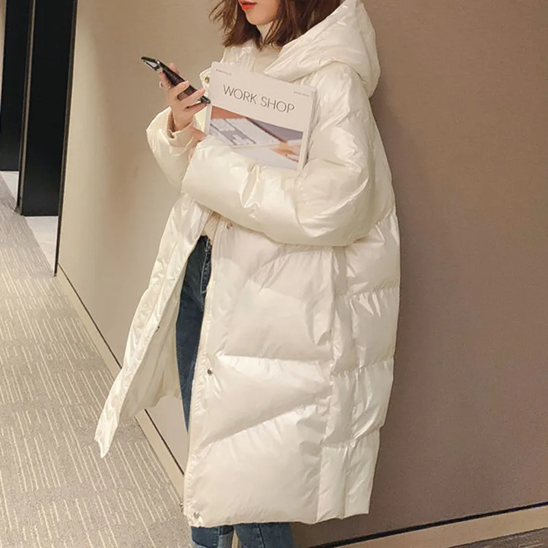 Winter Jacket Women Wash Free Bright Face Cotton Padded Clothes Medium Long 2021 New Loose Hooded Warm Fashion Coat