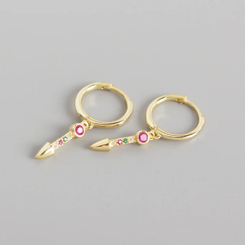 

CCFJOYAS European and American Celi Style 925 Sterling Silver Hoop Earrings INS Geometric Awl Colorful Earrings Silver Earrings
