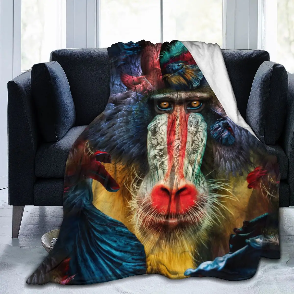 

animal 3D printing Mandrillus printed blanket bedspread blanket retro bedding square picnic wool soft blanket