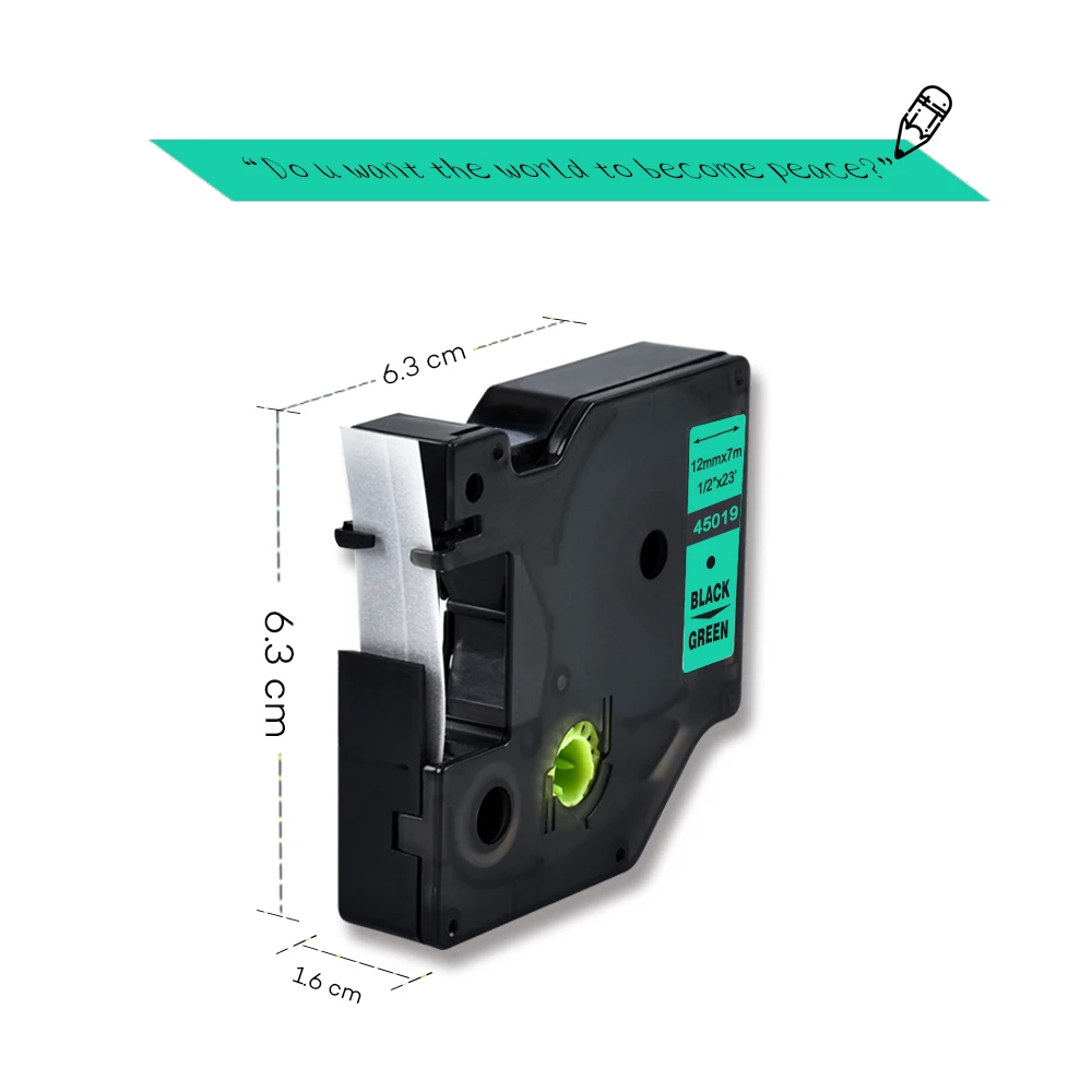 Label World 45019 Compatible Dymo manager 12mm D1 black on green Maker Tape PNP 3 pack | Компьютеры и офис