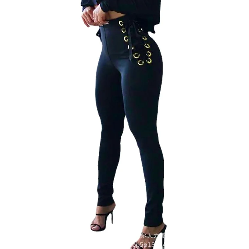

Mandylandy Women's Pants Trousers Autumn Camouflage Leopard Houndstooth Printed Pants Fashion High Waist Bandage Slim-Fit Pants