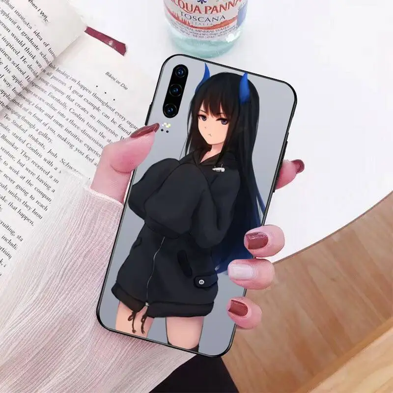 Мягкий чехол для телефона PENHUWAN kawaii Girl Cat Black TPU Huawei P30 P20 Mate 20 Pro Lite Smart Y9 prime
