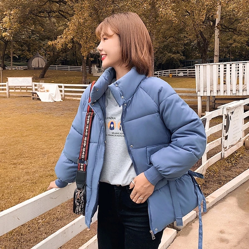 Solid Stand Collar Loose Women's Winter Jacket Korean Style Warm Parka Long Sleeve Oversized coat Black Puffer | Женская одежда