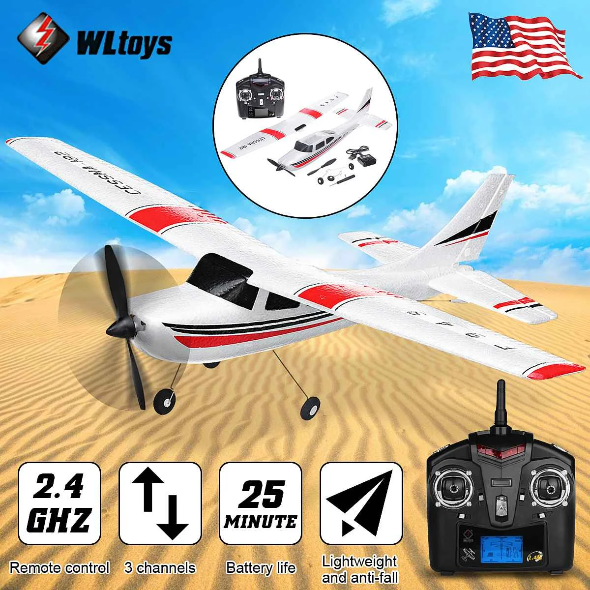 

WLtoys RC Airplane Outdoor Toys Fixed Wing Plane Cessna F949 3CH 2.4G RTF Upgrade Version with Digital servo propeller Gyroscope