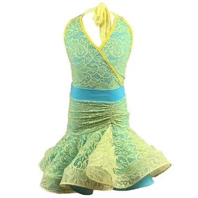 

lace ballroom latin practice wear modern dance dress girl competition for children kid skirt salsa tango samba dancewear cha cha