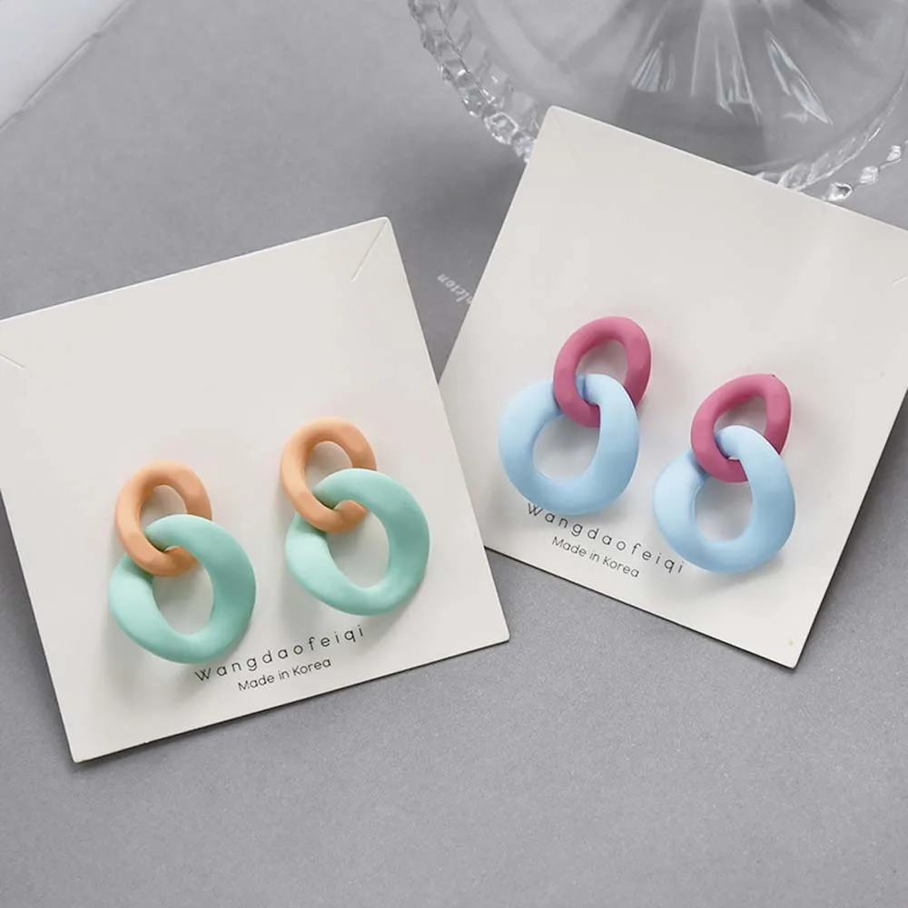 Geometric Contrast Color Stitching Earrings Personality Frosted Texture | Украшения и аксессуары