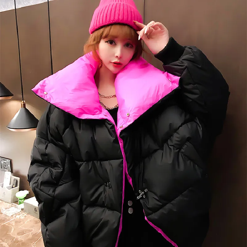 Down Jackets Women Color Matching Ladies Korean Fashion Female Winter Coat Loose Thicken Warm Overcoat 2021 Tops Casaco Feminino