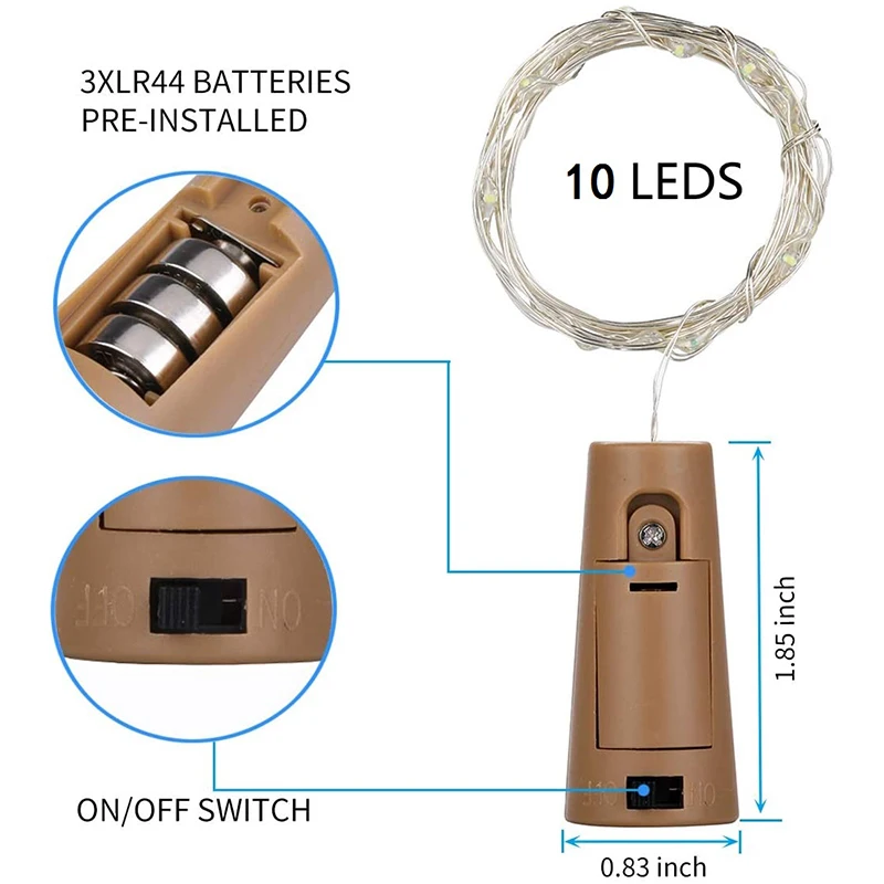 

20Pcs Warm White 10 Lights LED Cork Lights Festive Wedding Atmosphere Decoration Cork Lights in Stock Wine Bottle Lights