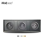 Wallpad 5 цветов Тройная французская настенная розетка 3 Way Черный Белый Серый Золотой коричневый L6-P70 пластиковый Дворцовый стиль, 258*86 мм