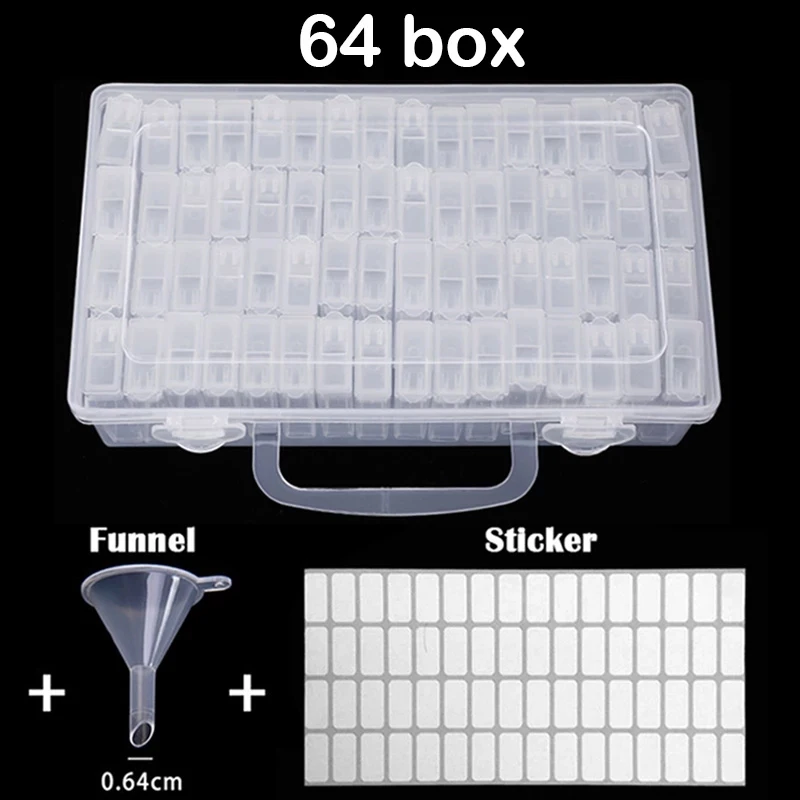 Caja de almacenamiento de pl&aacute;stico PP para el hogar, organizador de accesorios de pintura de diamante desmontable, 64 cajas-0