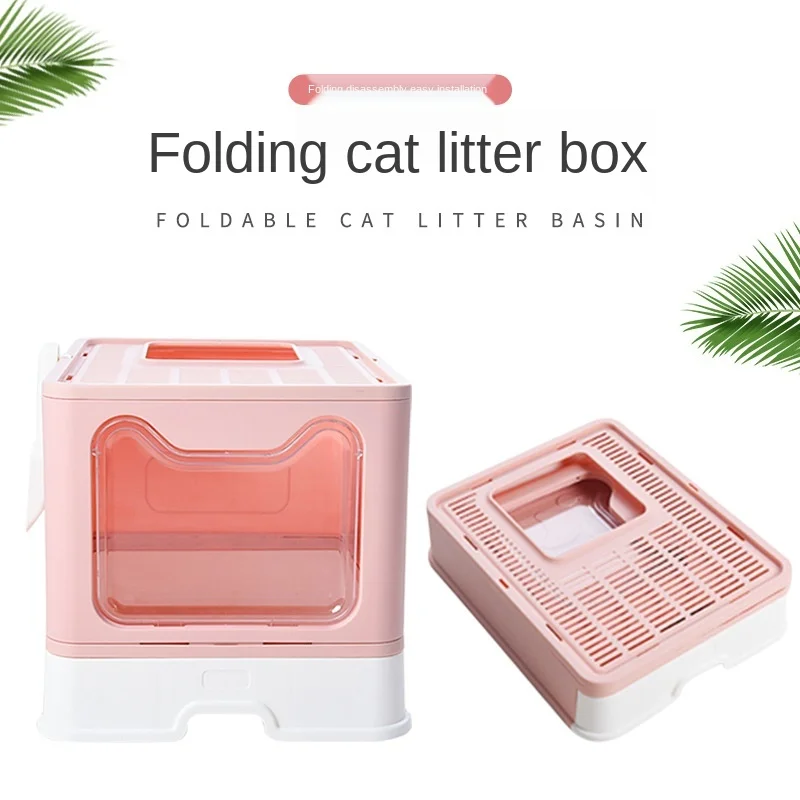 

Foldable Top Entrance Cat Litter Box with Lid Cat Litter Box with Cat Litter Scoop with Drawer Prevent Outward Splash