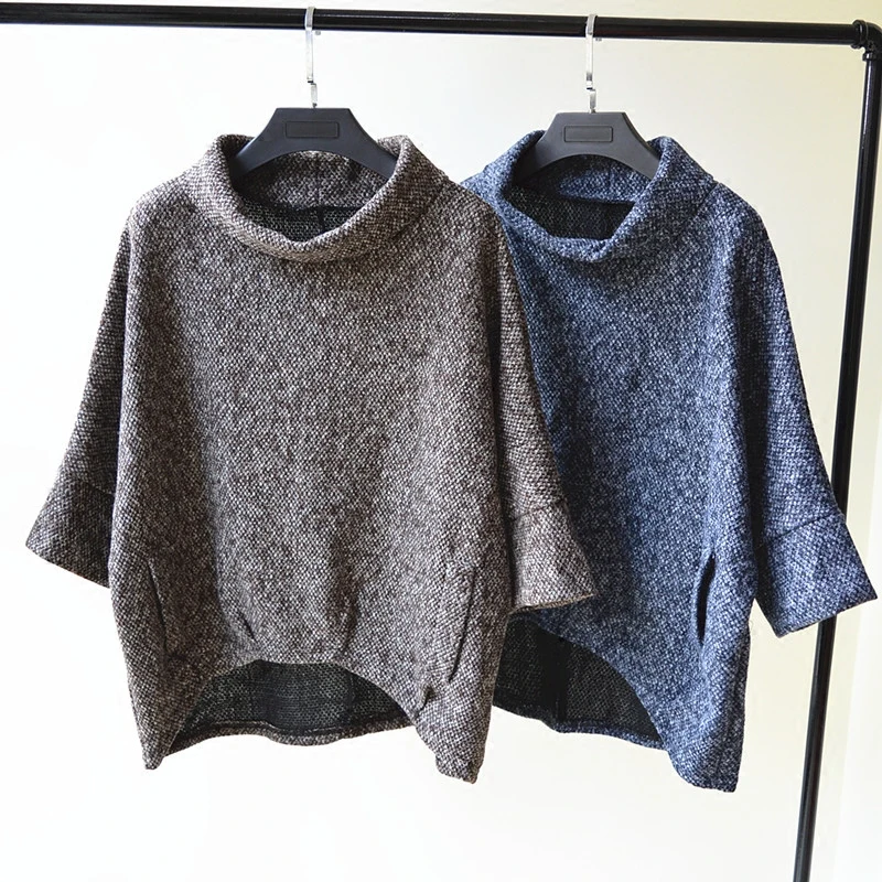 Women's seven-sleeve half-high collar pullover jacket sweater Korean version of the loose large size bat shirt women | Женская