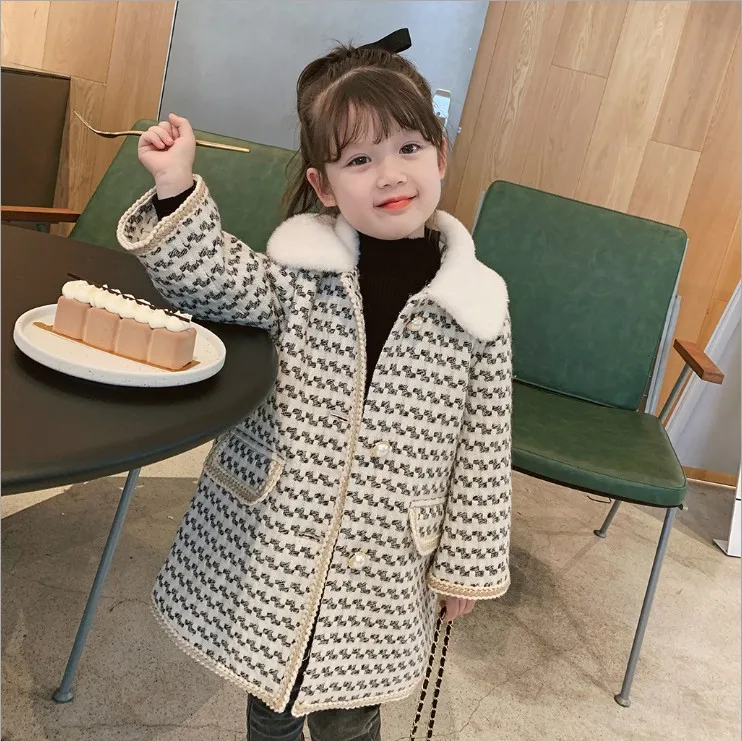 

Girls' jackets winter girl's baby houndstooth padded jacket