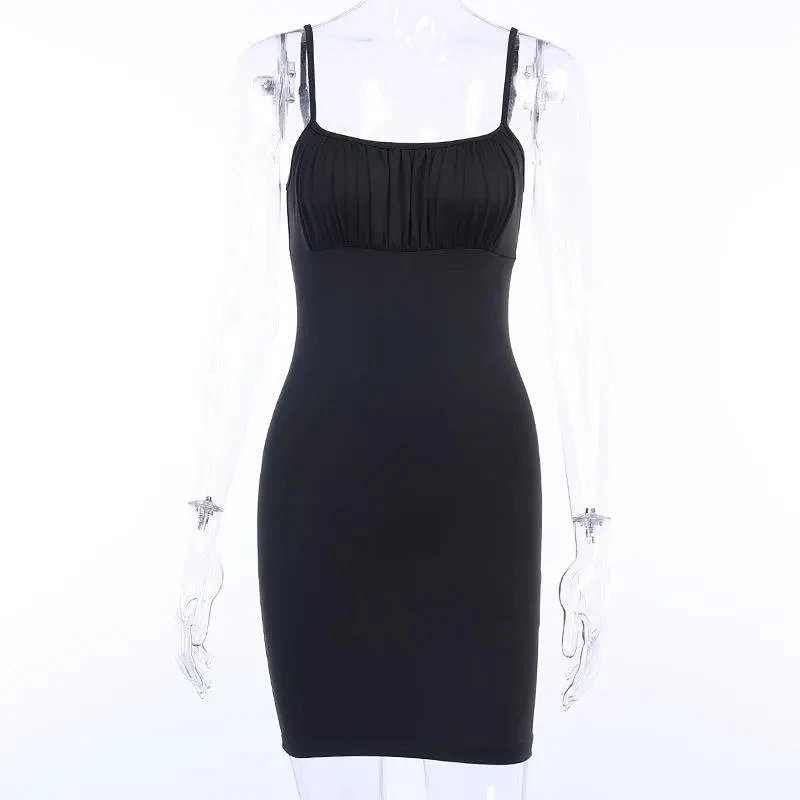 

2020 new pleated street solid color strap slim body bag hip dress