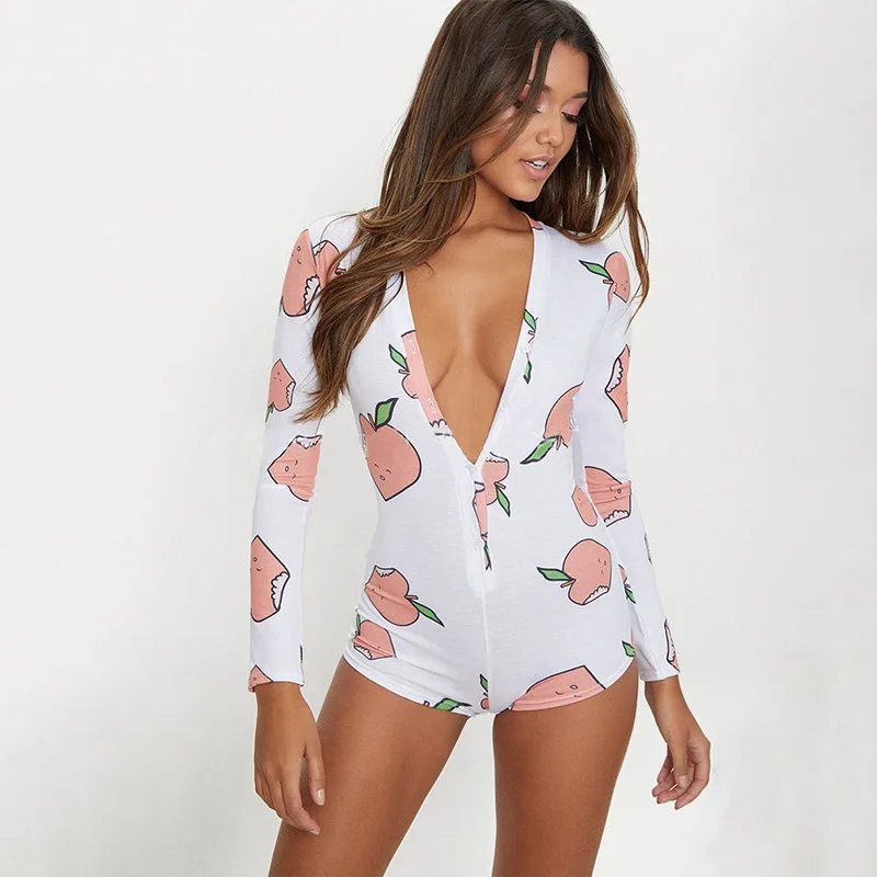 

Sexy Long Sleeve Deep V-neck Sports Women Casual Street Wear Rompers Womens Jumpsuit Shorts