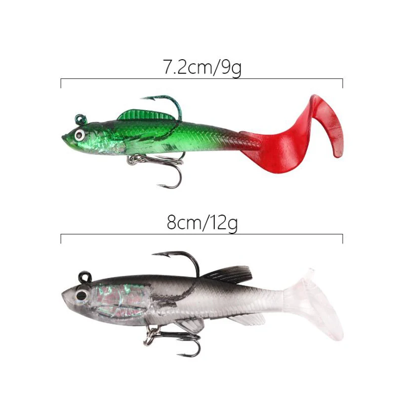 

10PCS/BOX Soft Fishing Bait T Tail Shad Lure Grub Worms Set