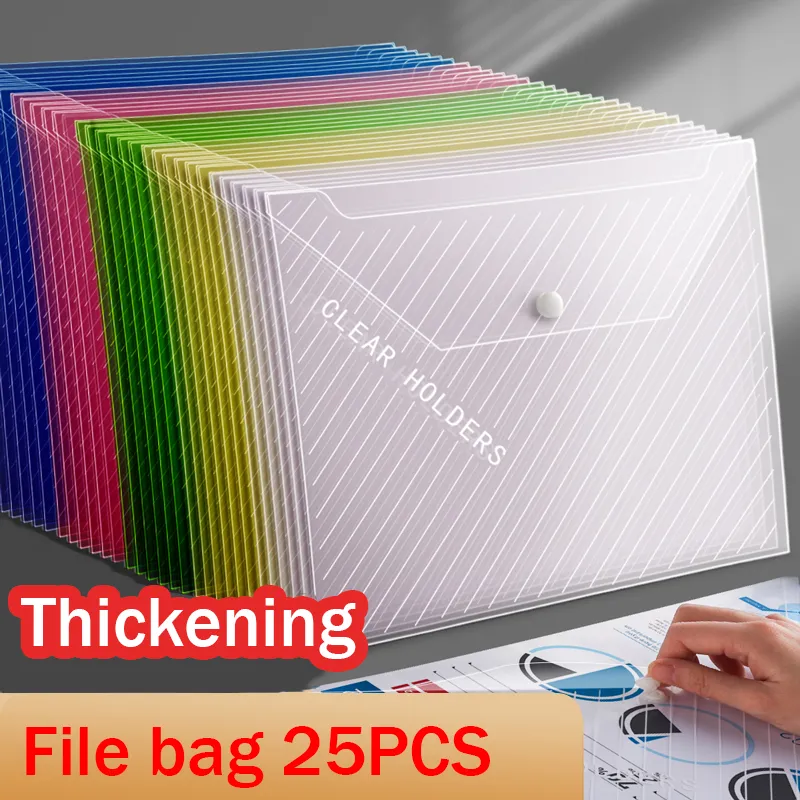 25pcs File Bag Transparent Plastic A4 16c Documents Filing Storage Bag Student Organizer Information Pocket Folders Stationery
