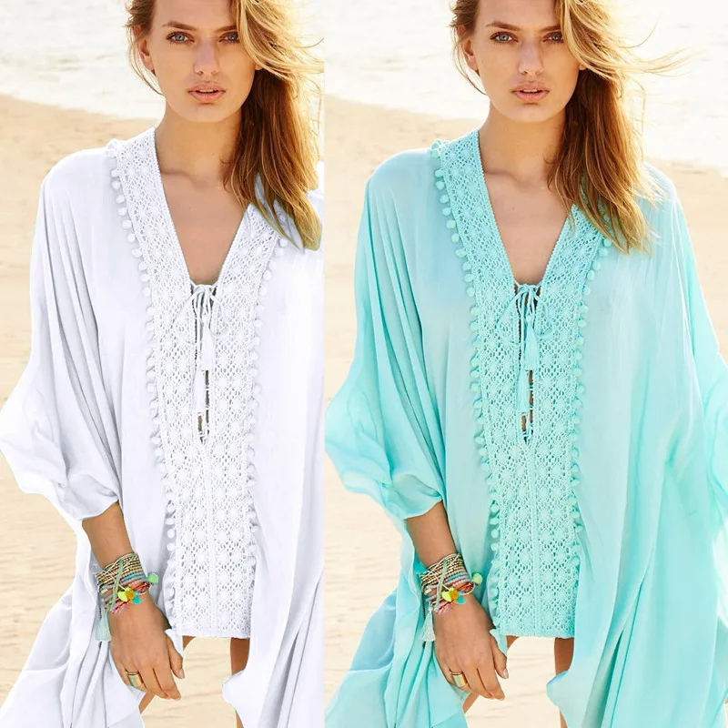 Женские летние платья 2018 свободные хлопковые Пляжная туника в богемном стиле с