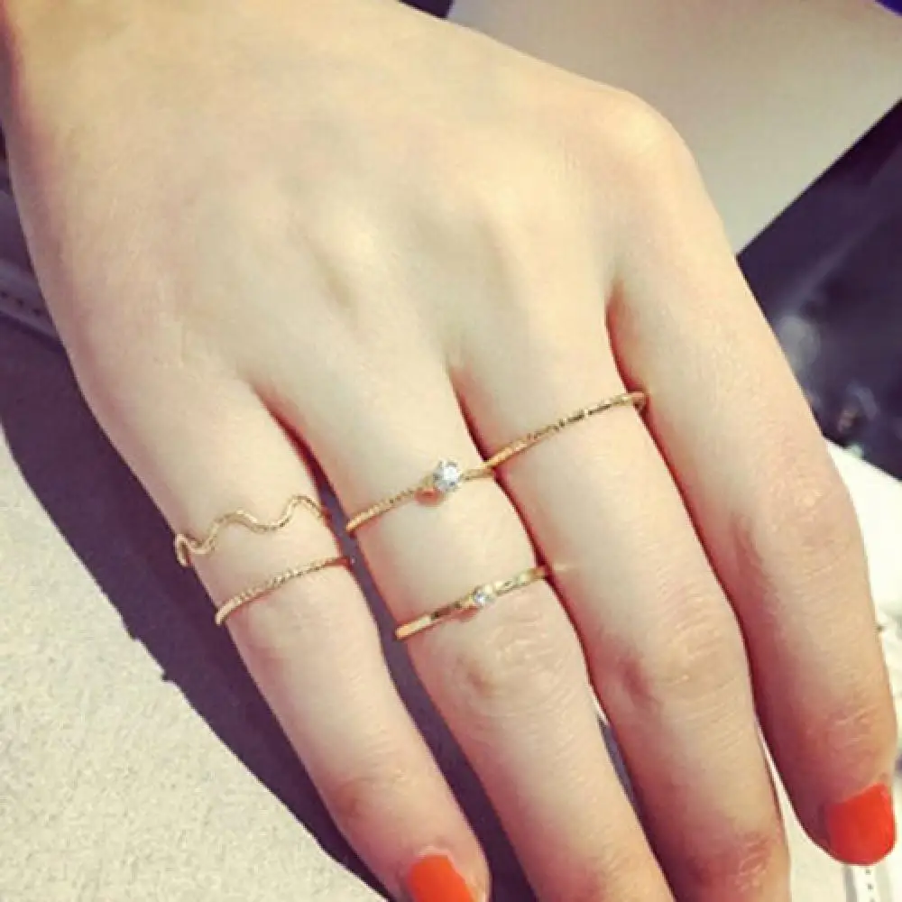 

70% Hot Sell 5Pcs/Set Band Ring Wave Stack Above Knuckle Midi Rings Lady Jewelry Charm