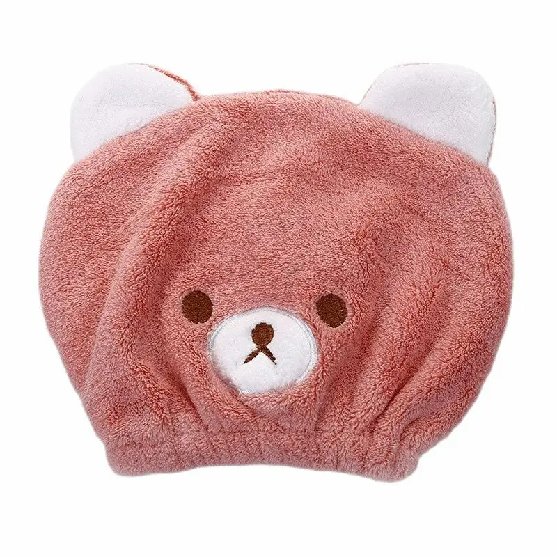 

Bear Dry Hair Hat Telescopic Design Coral Fleece Children Shower Cap Thick And Super Absorbent Bathroom Supplies 4 Colors Random
