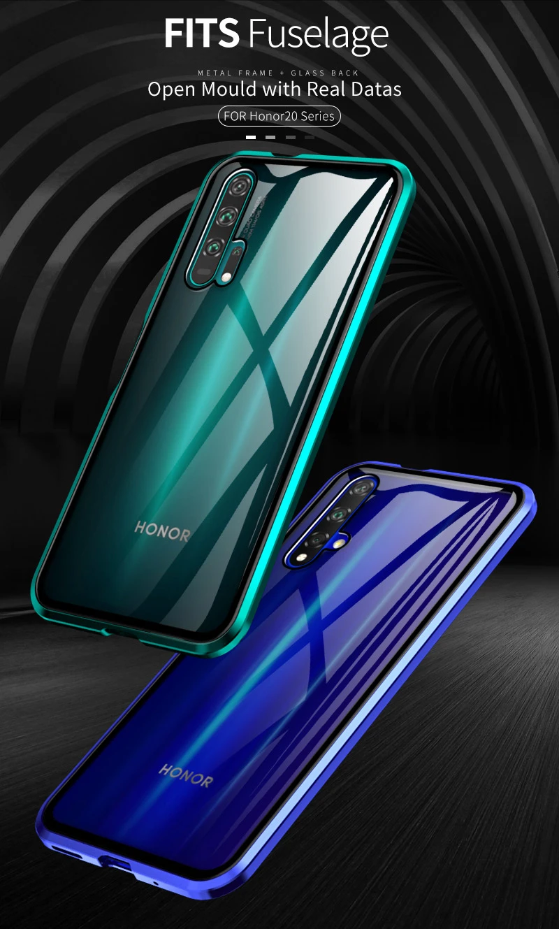 Роскошный Магнитный поглощающий металлический флип-кейс для huawei Honor 20 20i 20Pro Lite, чехол для телефона, двустороннее стекло Honor20 Pro i