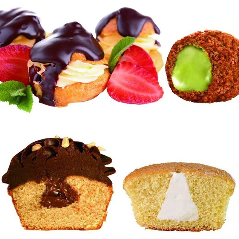 

4Pcs Eclair Puff Nozzles Cupcake Filling Tube Pastry Syringe Cream Piping Tips